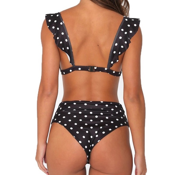 NEW Polka Dot Ruffle Cheeky High Waisted Bikini - Picture 3 of 8